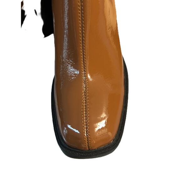 NWI-NIB Kenneth Cole Amber Block Heel Crinkled Patent Square Toe Bootie Rust-8M - Picture 8 of 10